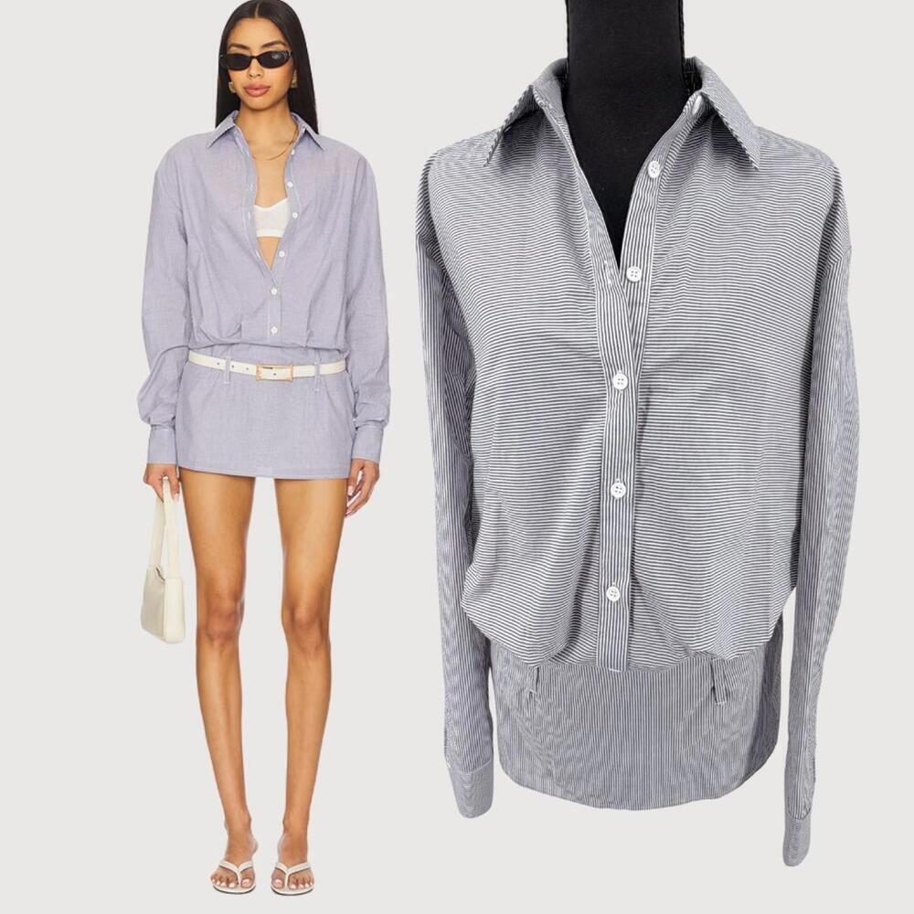 Lioness NWT Chapter One Mini Shirt Dress Blue White Stripe Size S